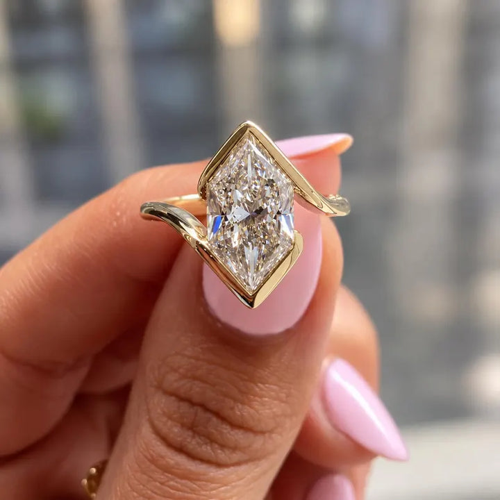 2.0CT to 3.0CT Marquise Cut Lab Grown Diamond Vintage Bypass Bezel Set Engagement Ring
