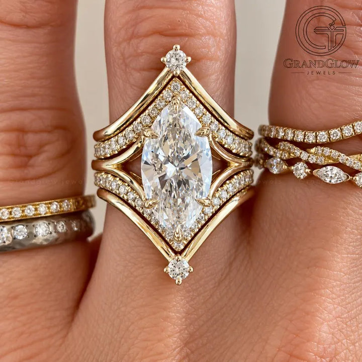 3.0CT Oval Cut Lab Grown Diamond Vintage-Inspired Bridal Ring Set with Matching Wedding Bands
