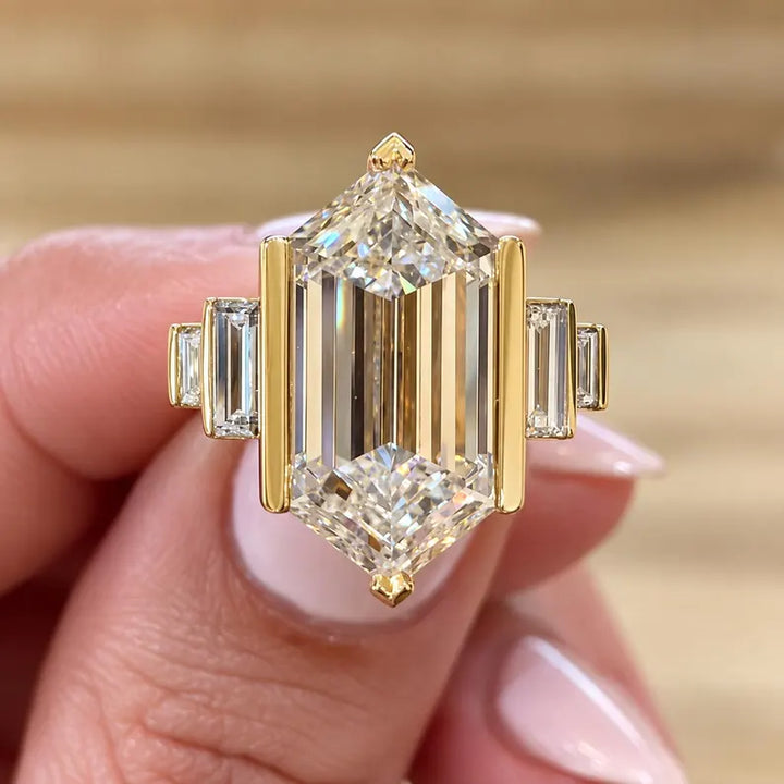 3.0CT to 5.0CT Dutch Marquise Cut Lab Grown Diamond Five Stone Art Deco Vintage Engraved Engagement Ring