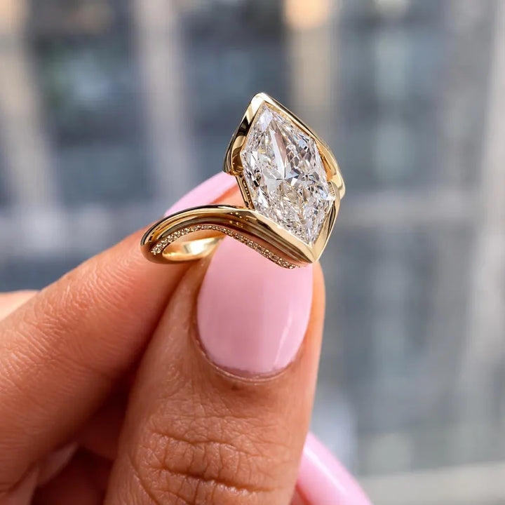 2.0CT to 3.0CT Marquise Cut Lab Grown Diamond Vintage Bypass Bezel Set Engagement Ring