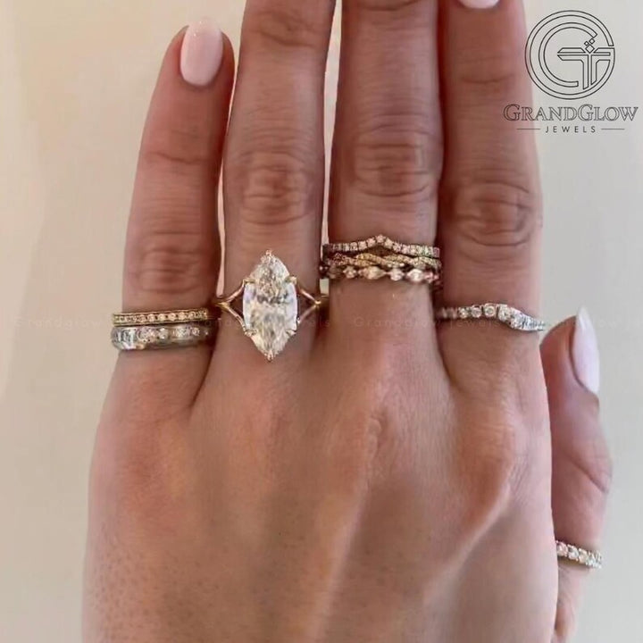 3.0CT Oval Cut Lab Grown Diamond Vintage-Inspired Bridal Ring Set with Matching Wedding Bands