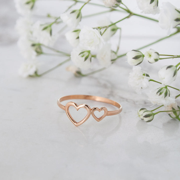 Two Hearts Frame Shape Plain 14K Gold Ring for Her