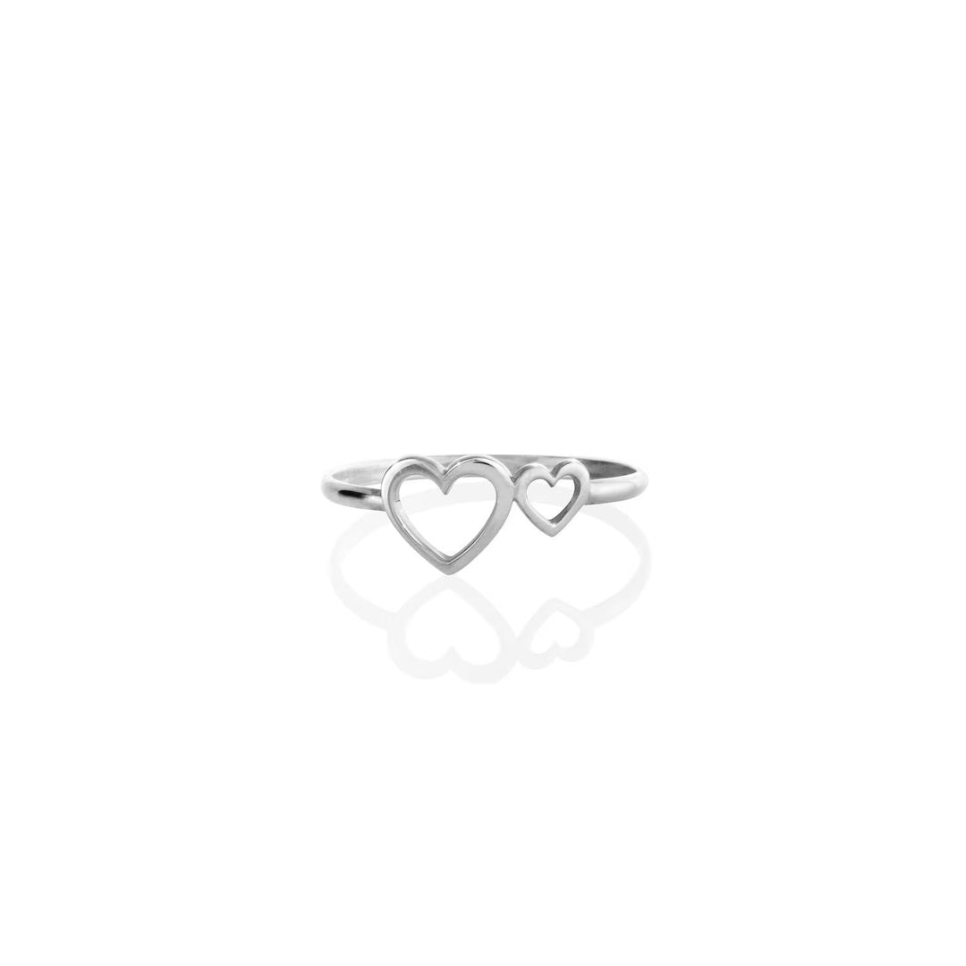 Two Hearts Frame Shape Plain 14K Gold Ring for Her