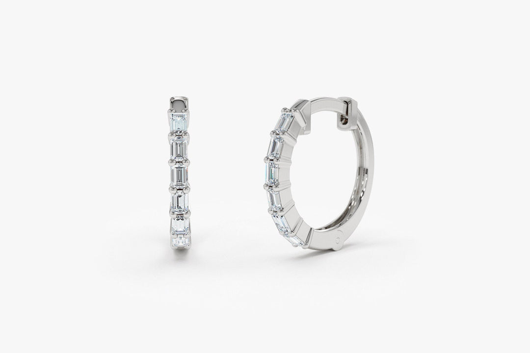 Baguette Cut Diamond Moissanite Hoop Earring Gift for Women