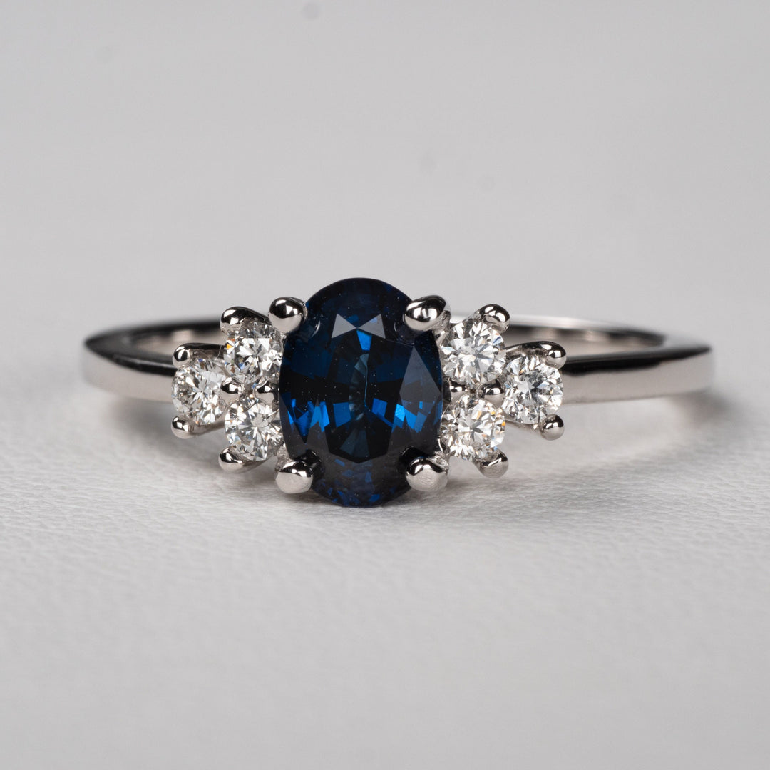 1.0ct-2.0ct Blue Sapphire Oval Cut Diamond Cluster Engagement Ring
