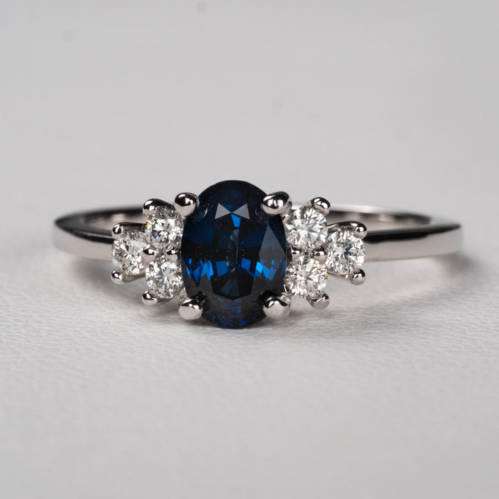1.0ct-2.0ct Blue Sapphire Oval Cut Diamond Cluster Engagement Ring