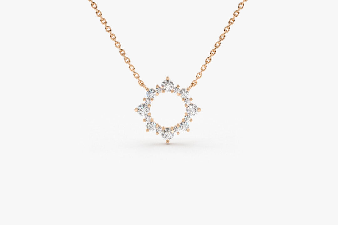 Round Cut Diamond Sun Necklace for Women