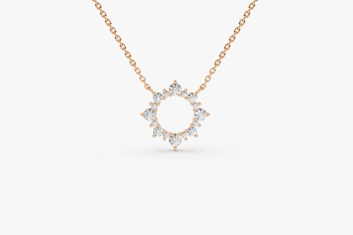 Round Cut Diamond Sun Necklace for Women