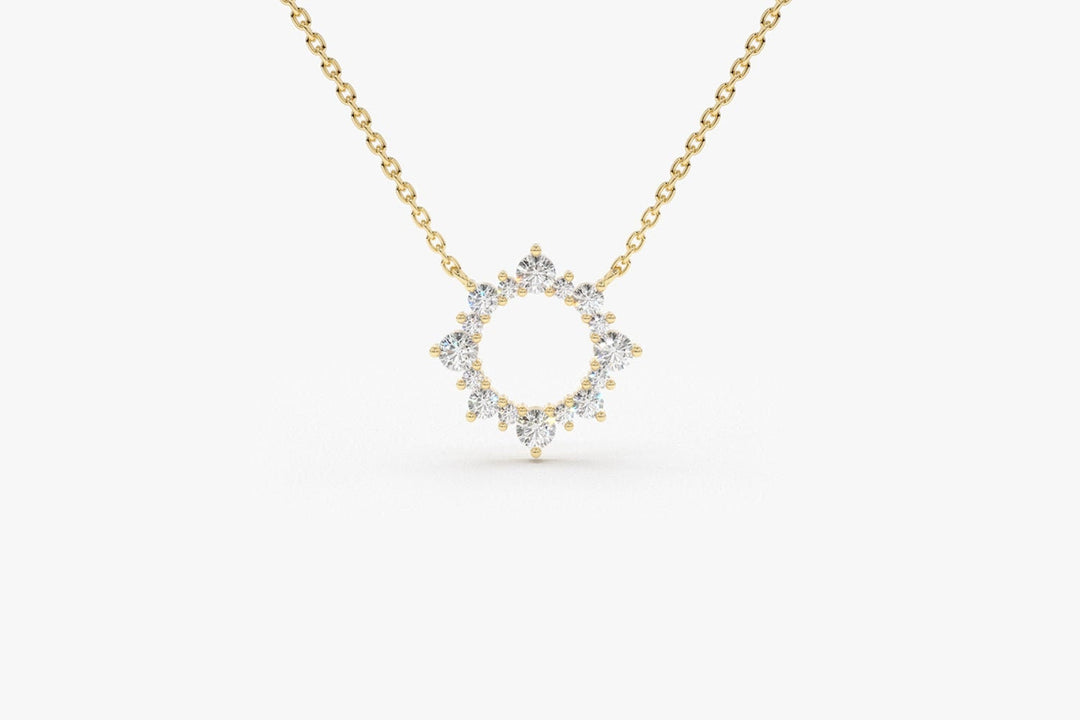 Round Cut Diamond Sun Necklace for Women