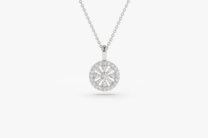 Round & Baguette Cut Diamond Necklace for Anniversary Gift