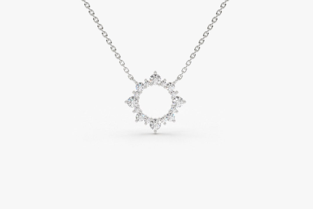 Round Cut Diamond Sun Necklace for Women