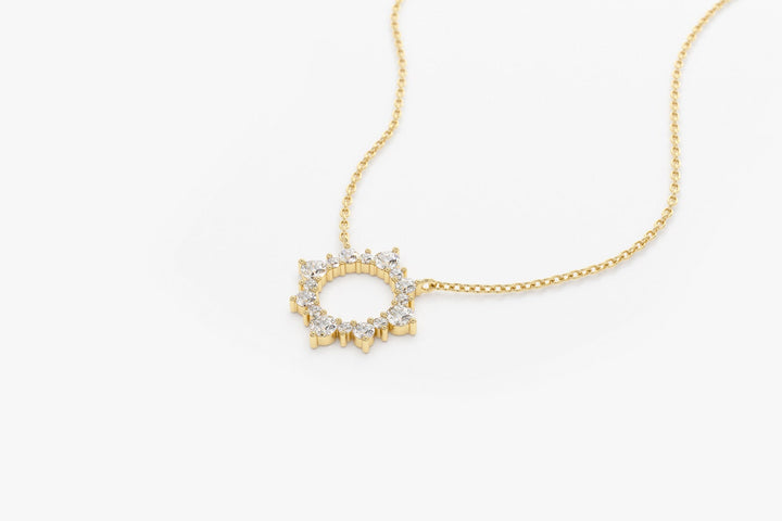 Round Cut Diamond Sun Necklace for Women