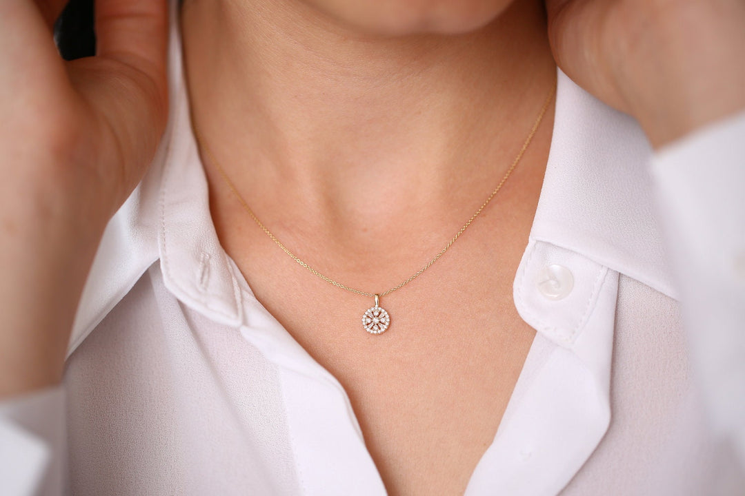 Round & Baguette Cut Diamond Necklace for Anniversary Gift