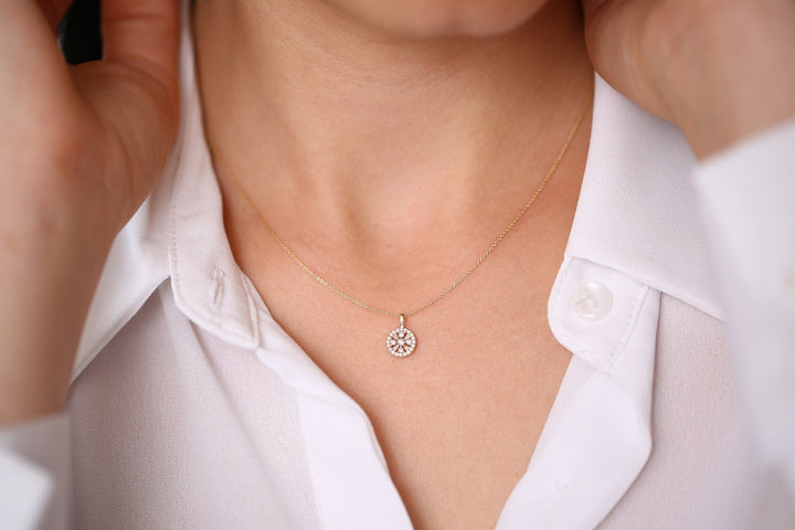 Round & Baguette Cut Diamond Necklace for Anniversary Gift