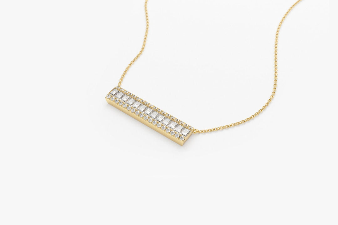 Bar Baguette Diamond Pendant Necklace for Christmas Gift