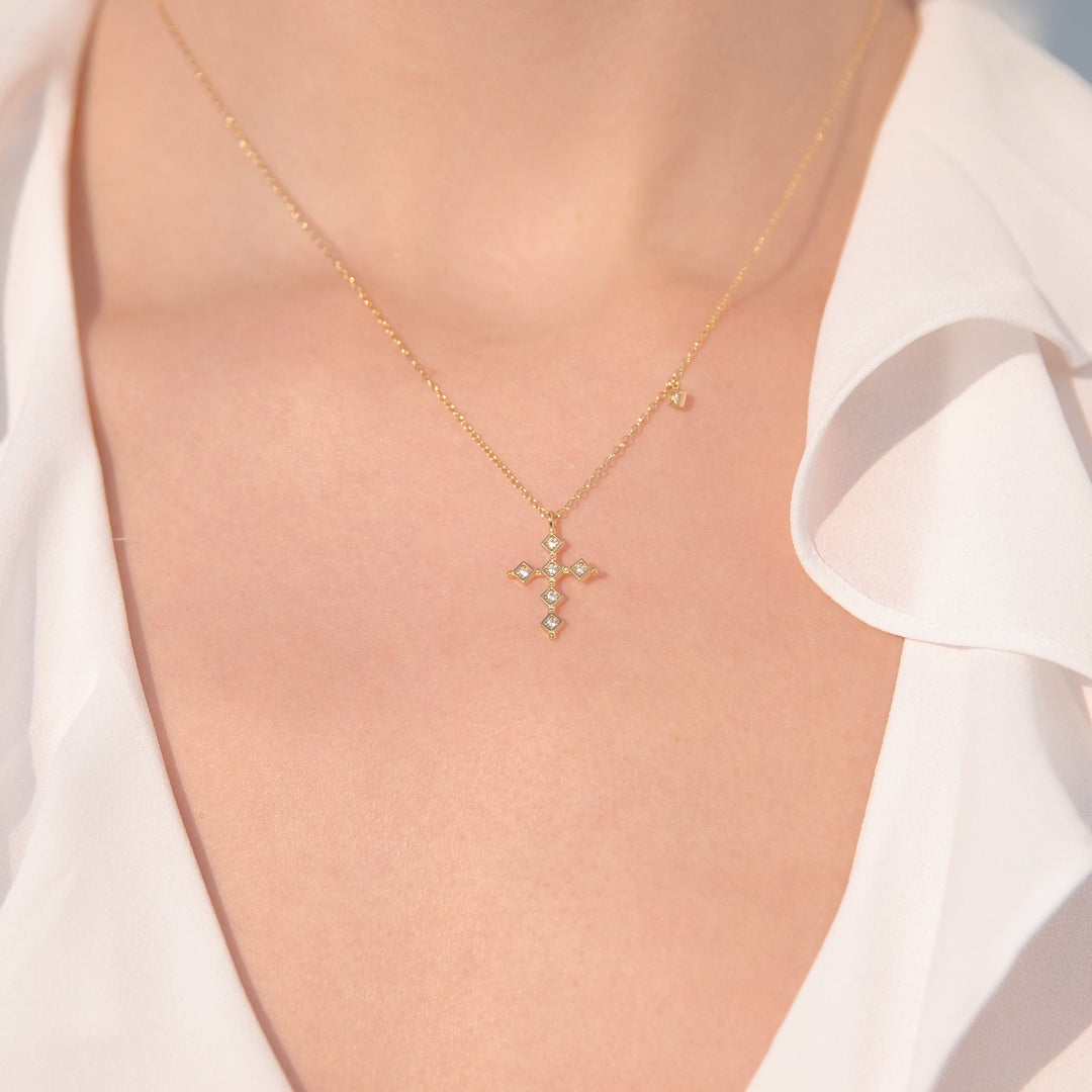 Cross Round Cut Diamond Necklace Gift for Women