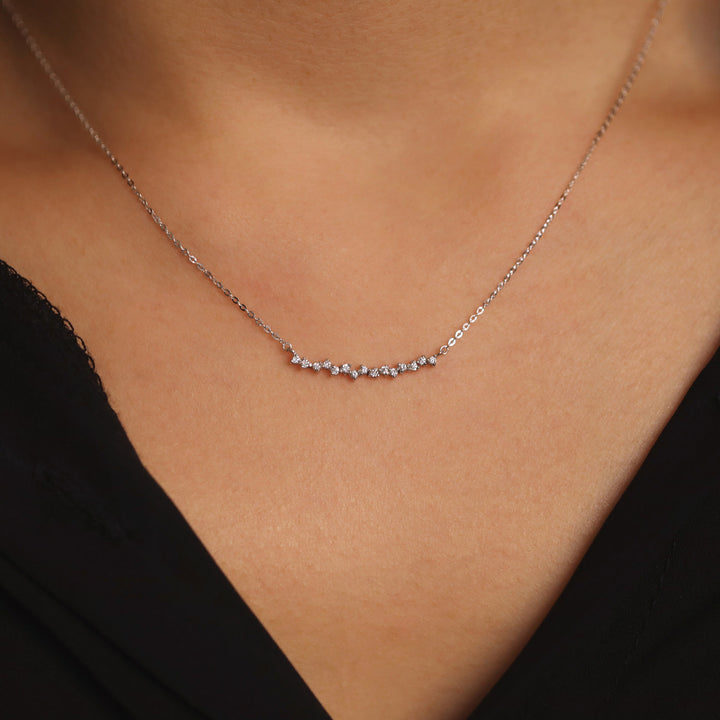 Round Cut Diamond Curved Cluster Necklace for Women