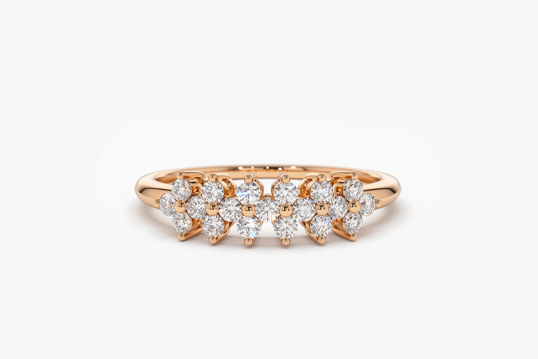 Round Cut Diamond Cluster Wedding Ring in 18K Solid Gold for Women