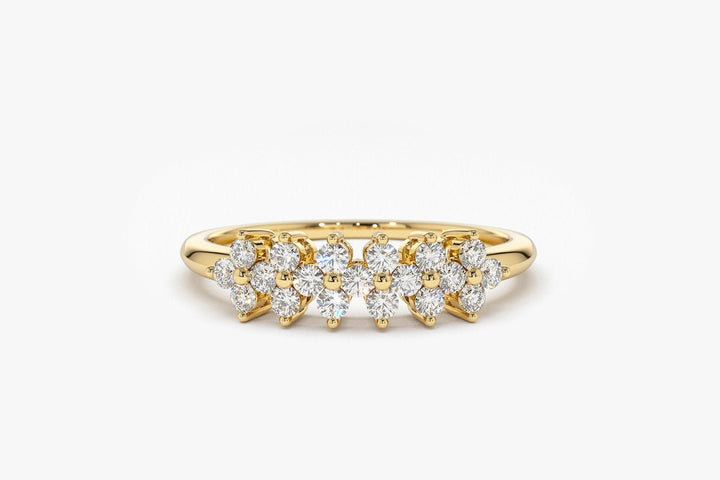 Round Cut Diamond Cluster Wedding Ring in 18K Solid Gold for Women