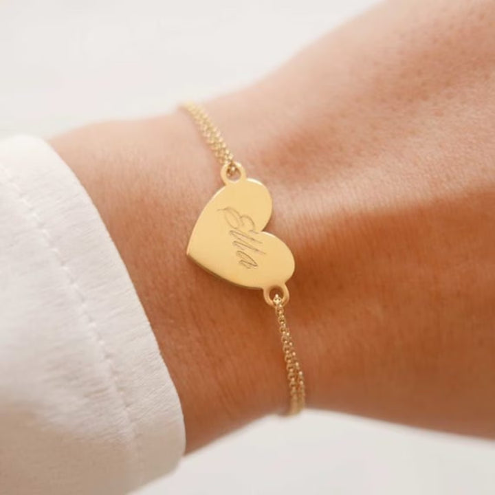 Personalized Engraved Gold Heart Bracelet Bracelet Gift for Her