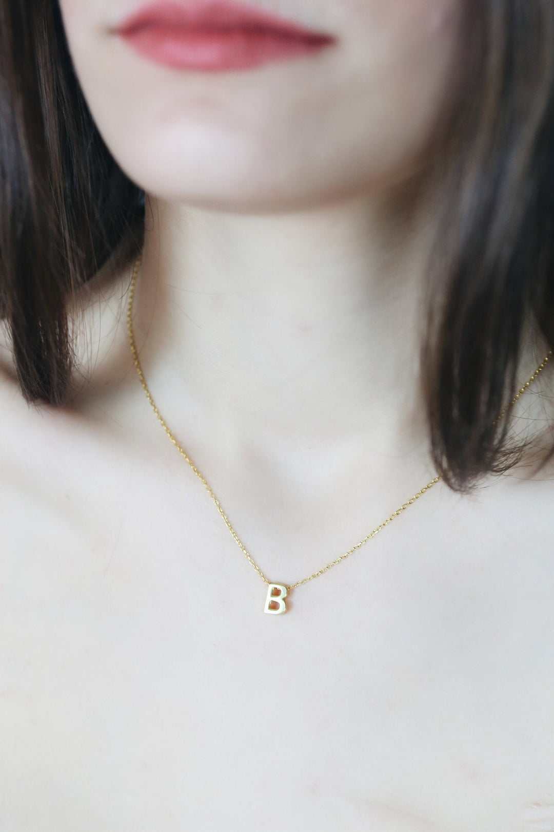 Initial Minimalist Letter Necklace for Women in 18K Gold