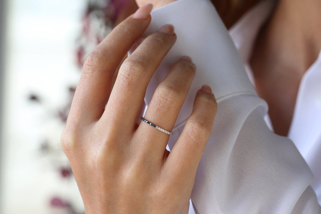 Round Cut Half Black Half White Diamond Full Eternity Band for Her