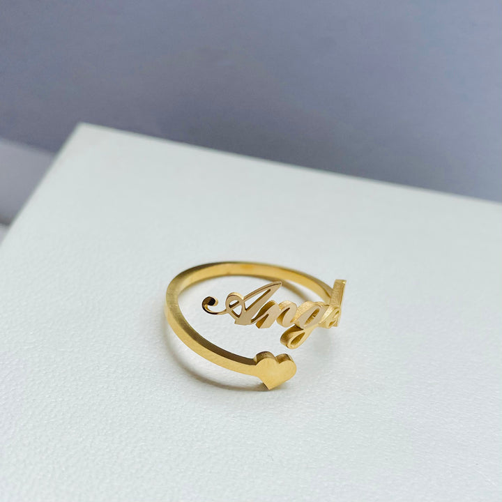 Personalized Gold Name 14k Solid Gold Ring with Heart