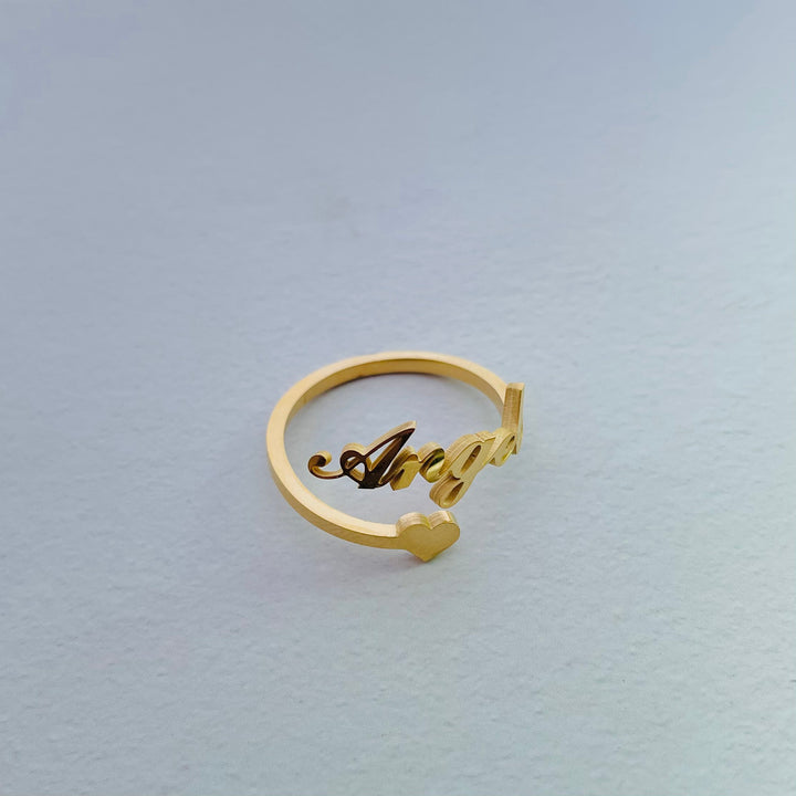 Personalized Gold Name 14k Solid Gold Ring with Heart