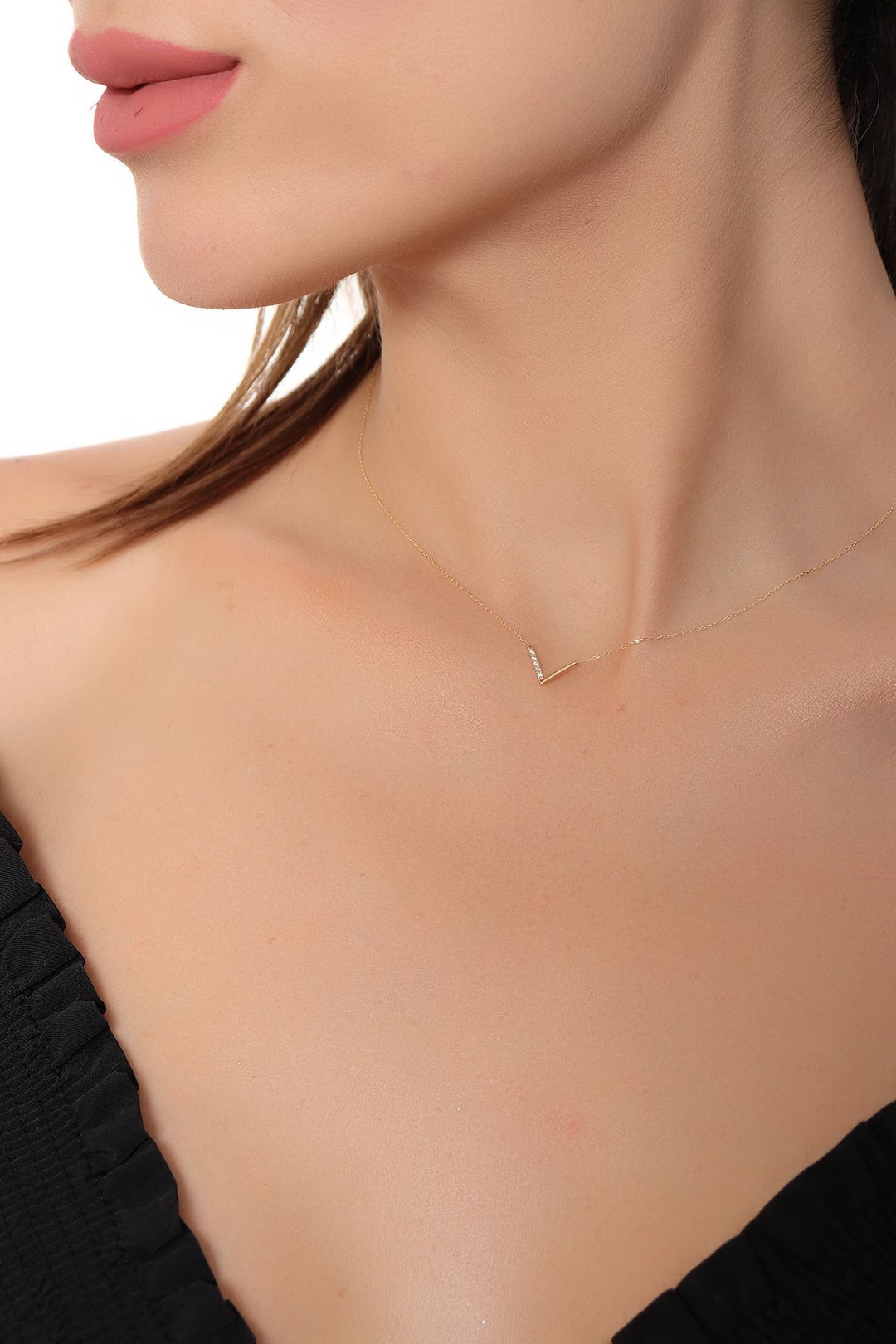 Elegant Gold Diamond Necklace V Shaped Necklace for Her