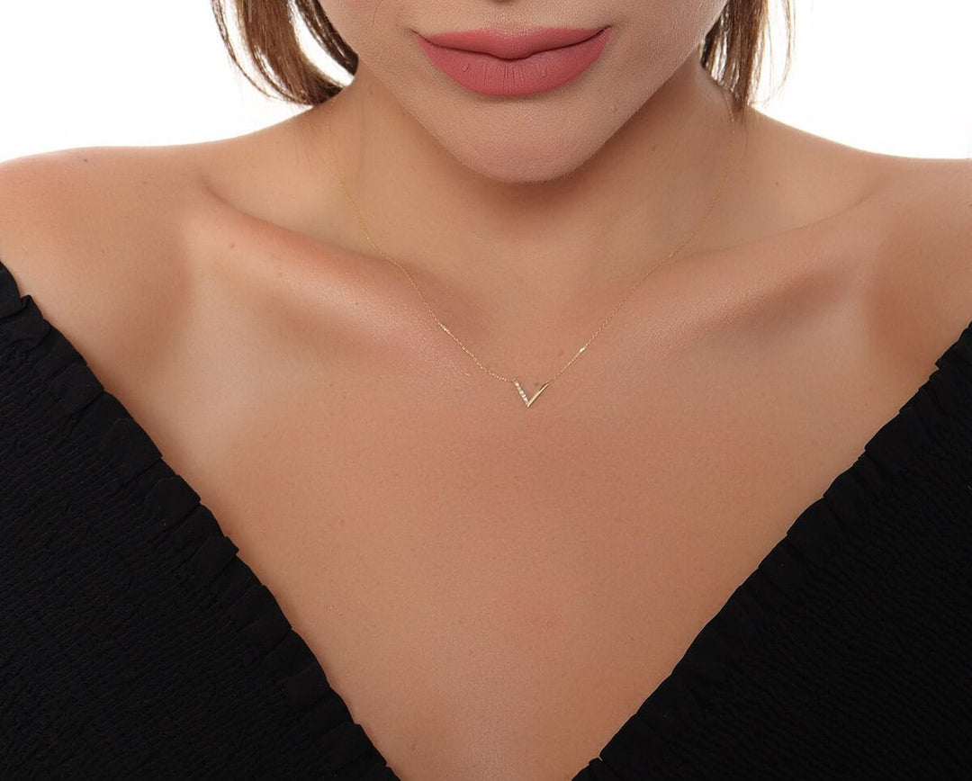 Elegant Gold Diamond Necklace V Shaped Necklace for Her