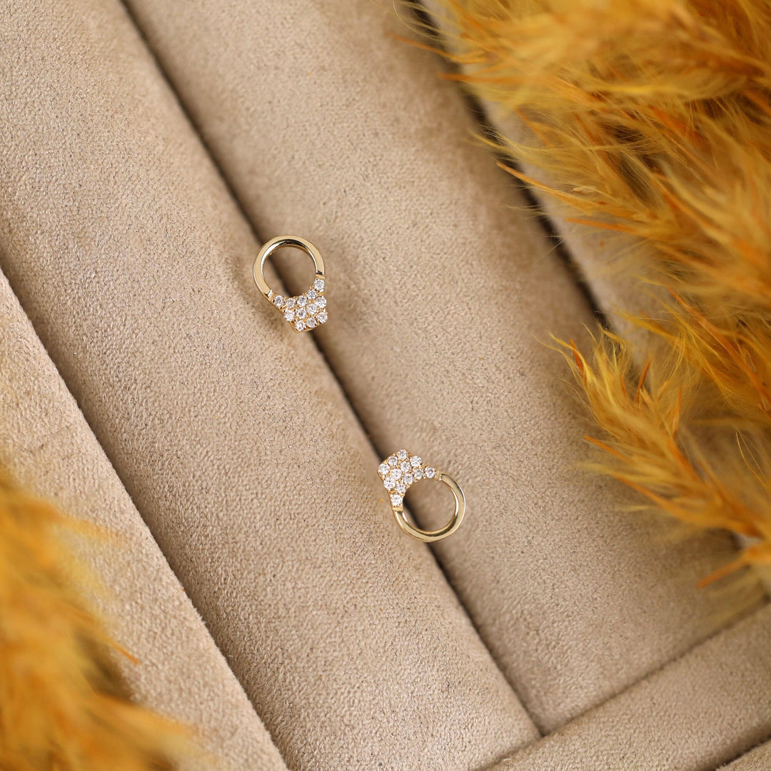 Round Cut Diamond Handcuff Stud Earrings for Christmas Gift