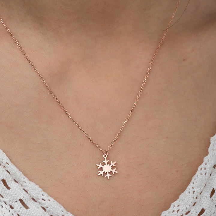 Snowflake Necklace 14k Solid Gold Pendant for Christmas Gift