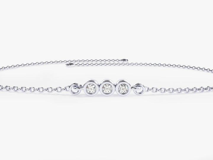 0.1Ct Bezel Set Round Cut Trio Diamond Bracelet for Her