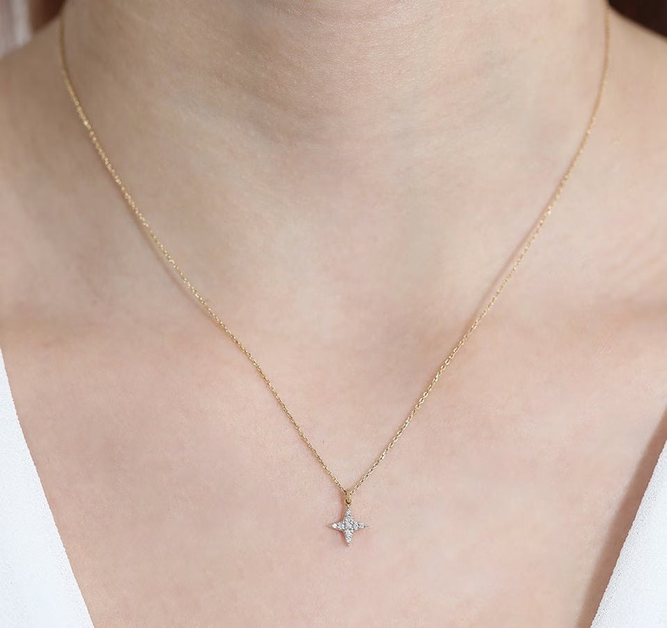 Round Cut Diamond North Star Necklace for Women