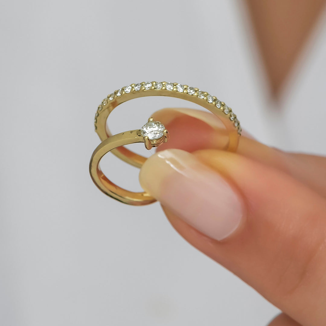 Unique Diamond Ring 14K Gold Dainty Gift for Woman