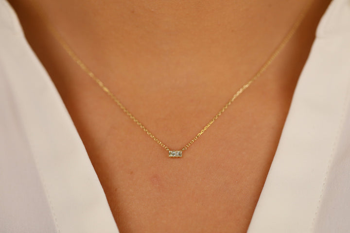 Baguette Cut Four Stone Diamond Necklace for Women