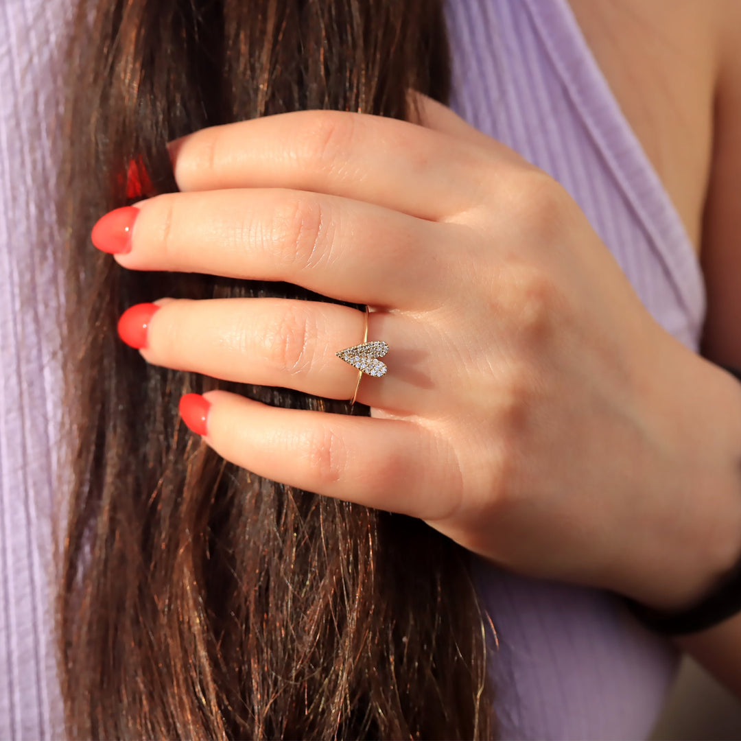 Small Pave Heart Round Cut Diamond Ring for Valentines Gift