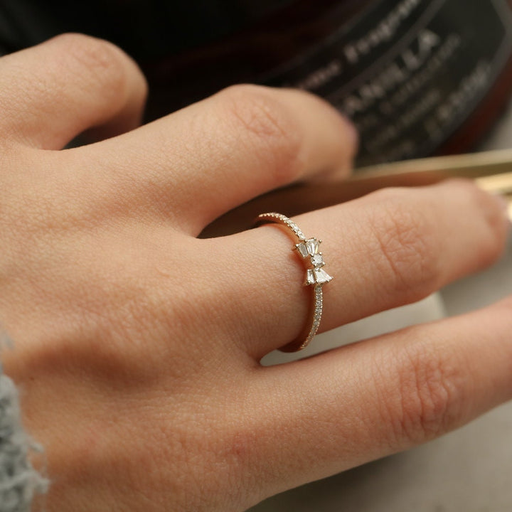 Baguette and Round Cut Diamond Bow Wedding Band for Gift