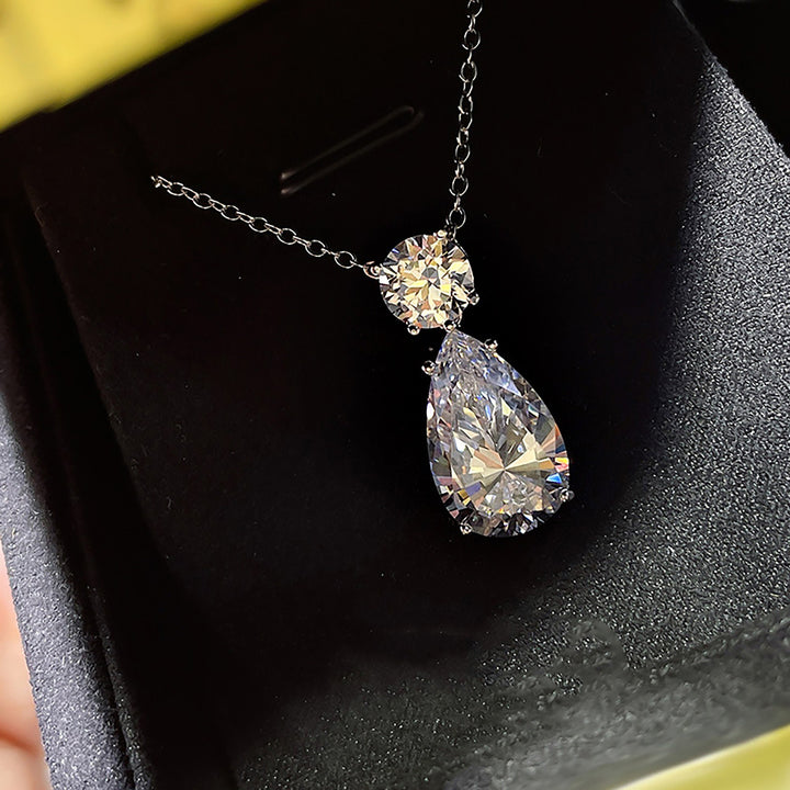 12Ct Round & Pear Moissanite Two Stone Diamond Necklace for Her