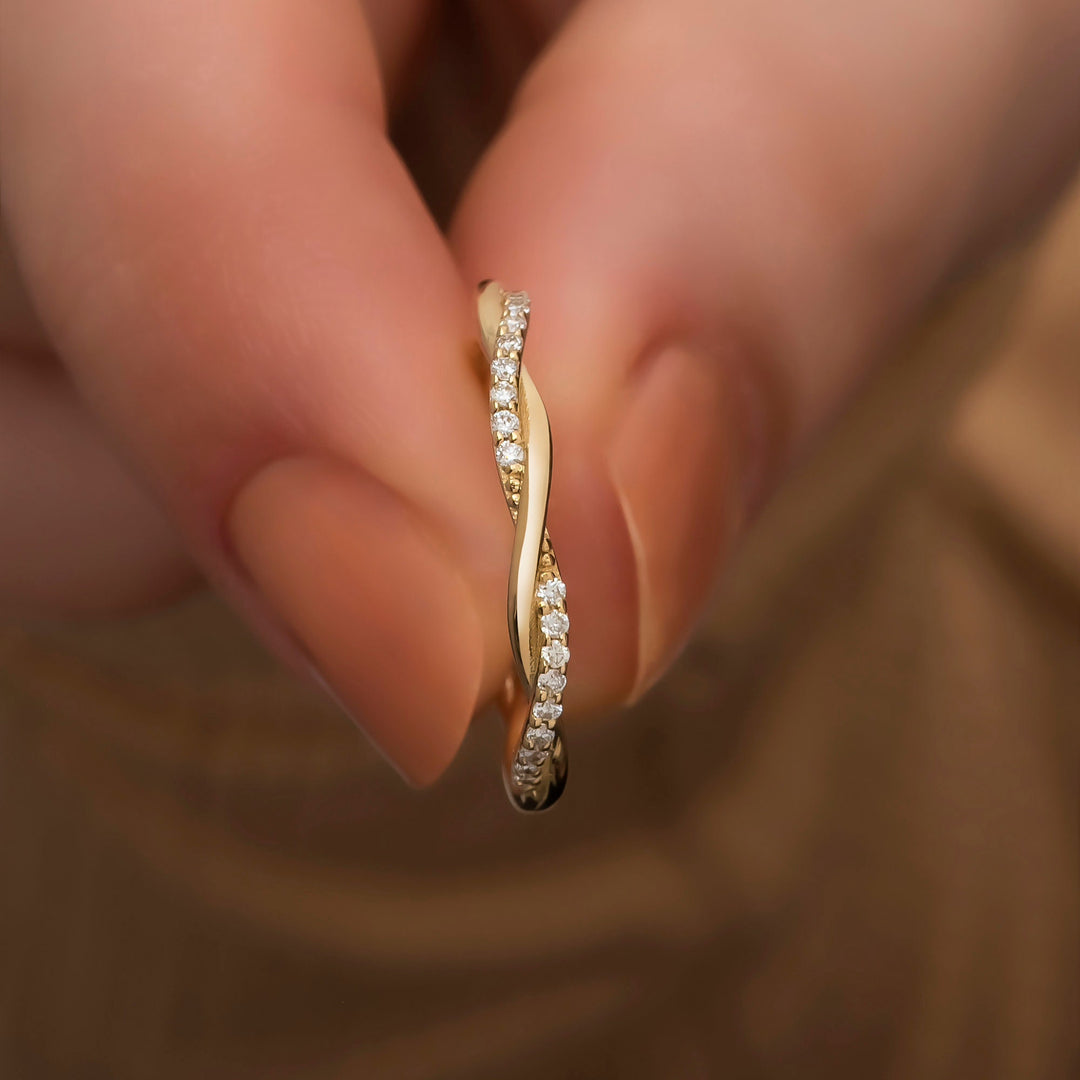 Round Cut Braided Diamond Stackable Ring for Her