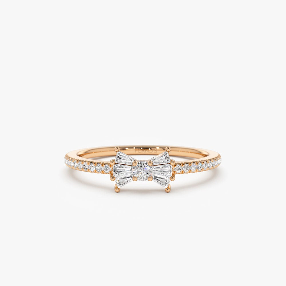 Baguette and Round Cut Diamond Bow Wedding Band for Gift