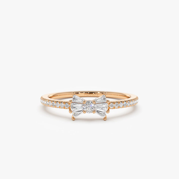 Baguette and Round Cut Diamond Bow Wedding Band for Gift