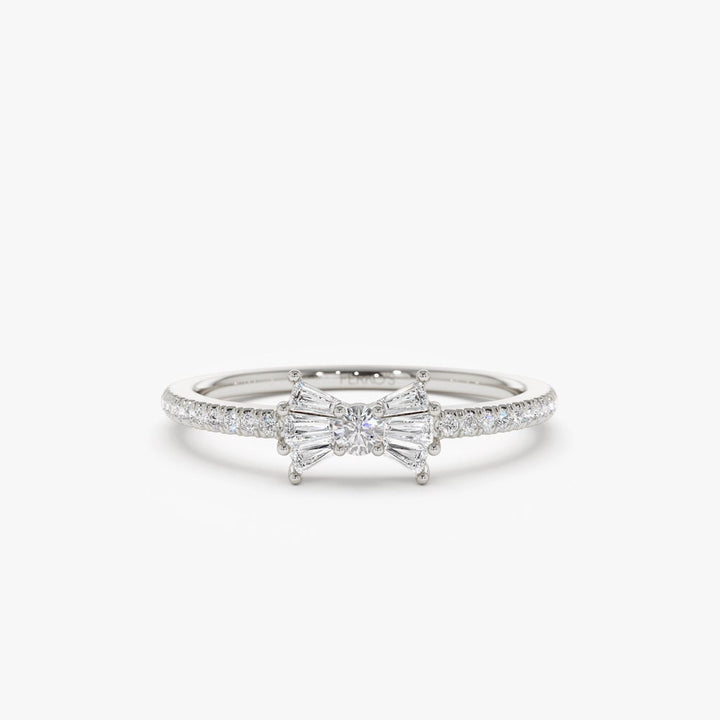 Baguette and Round Cut Diamond Bow Wedding Band for Gift