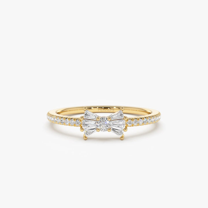 Baguette and Round Cut Diamond Bow Wedding Band for Gift