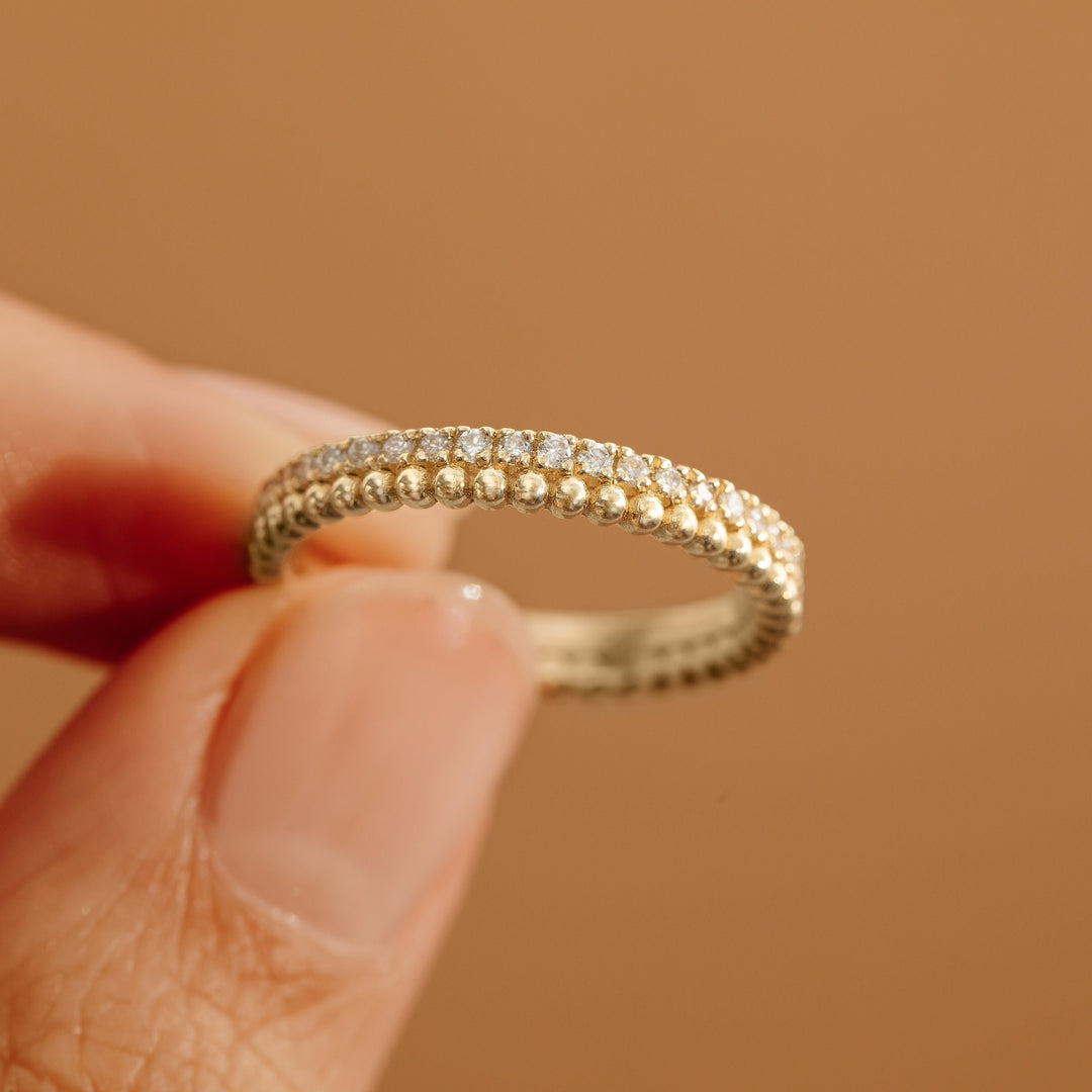 Round Cut Diamond Beaded design Wedding Band for Her