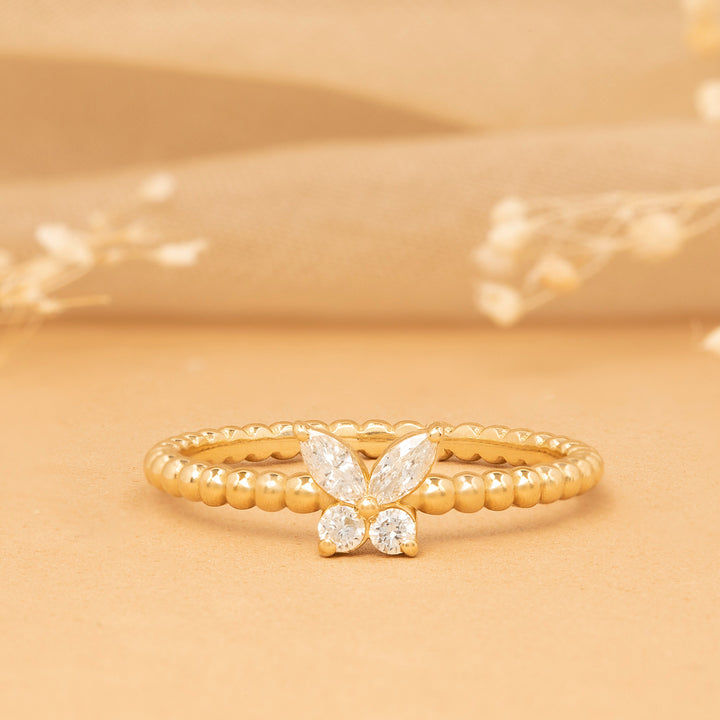 Round & Marquise Cut Diamond Butterfly Gold Wedding Ring