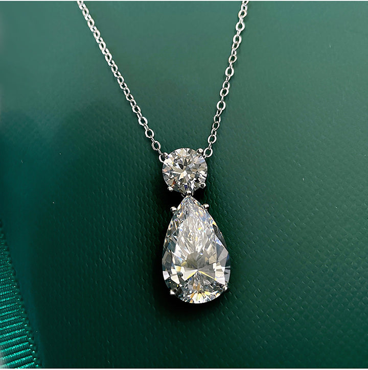 12Ct Round & Pear Moissanite Two Stone Diamond Necklace for Her