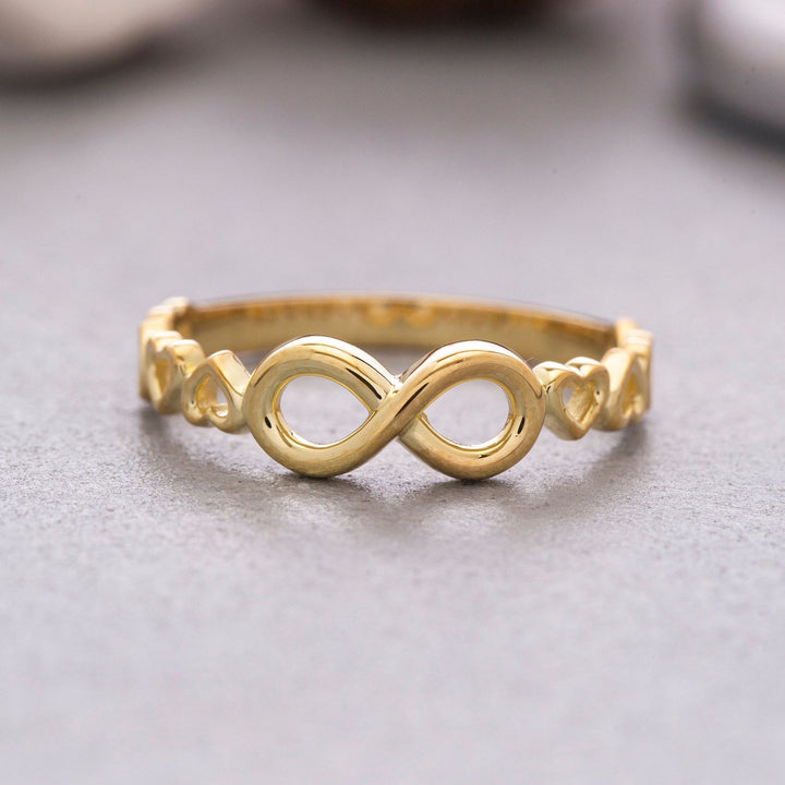 14K Solid Gold Heart and Infinity Ring Gift For Her