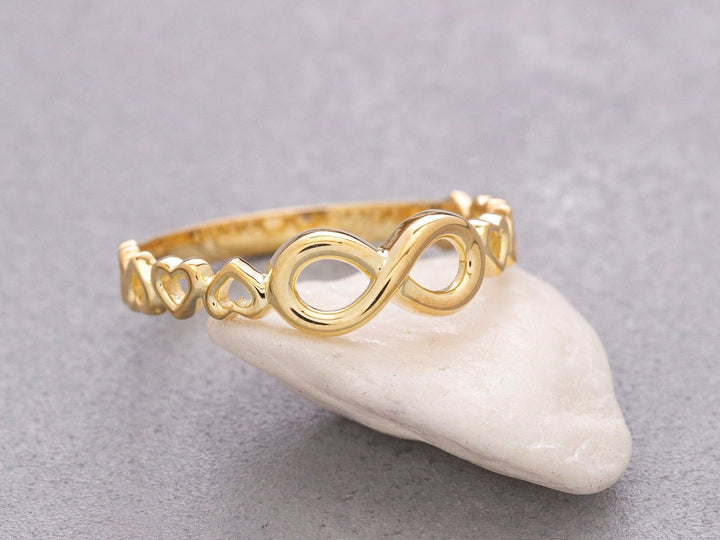 14K Solid Gold Heart and Infinity Ring Gift For Her