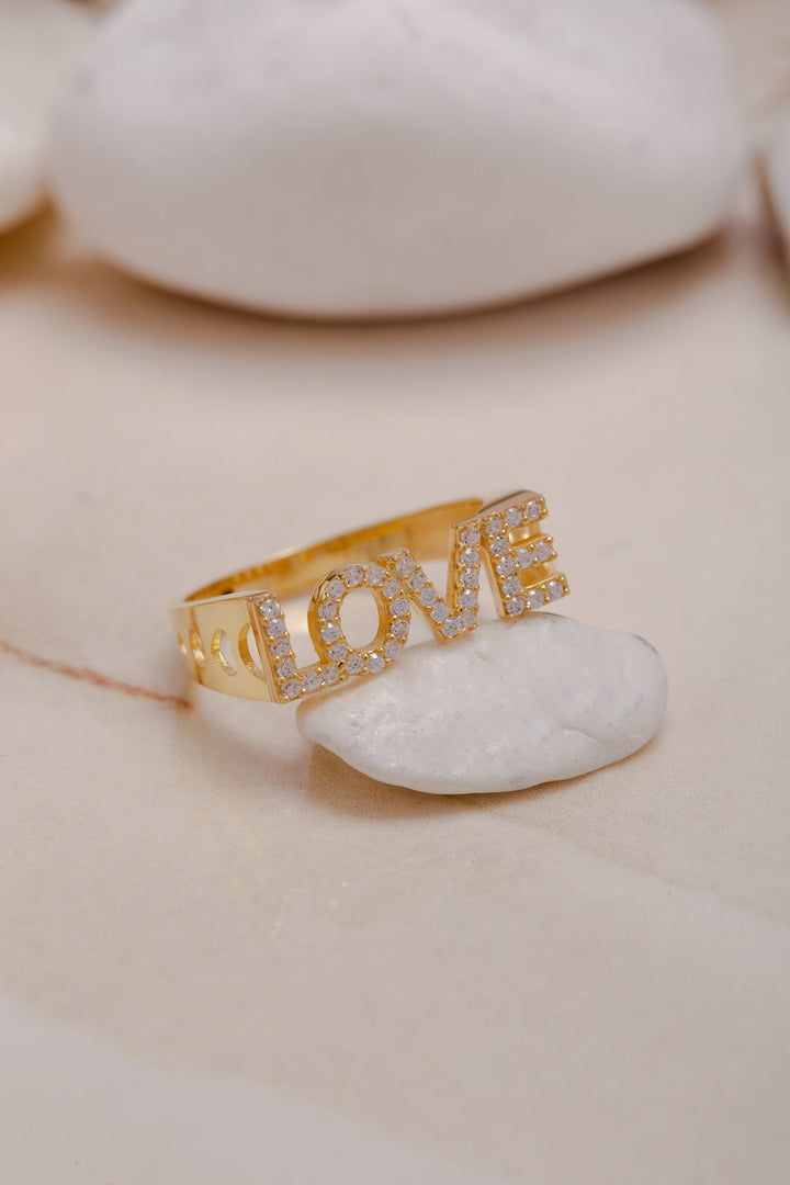 Round Cut Love Word Diamond Ring Valentine Gift